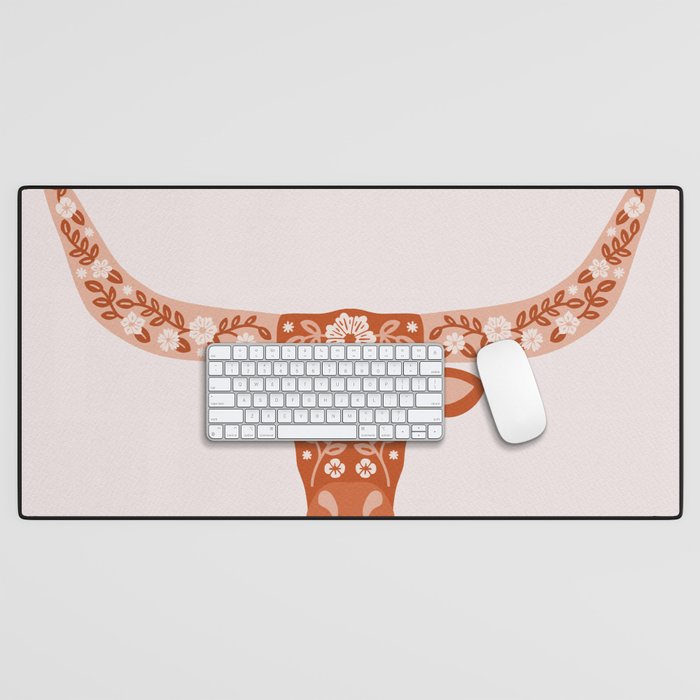 Floral Longhorn â Burnt Orange Desk Mat Gallery Image 1