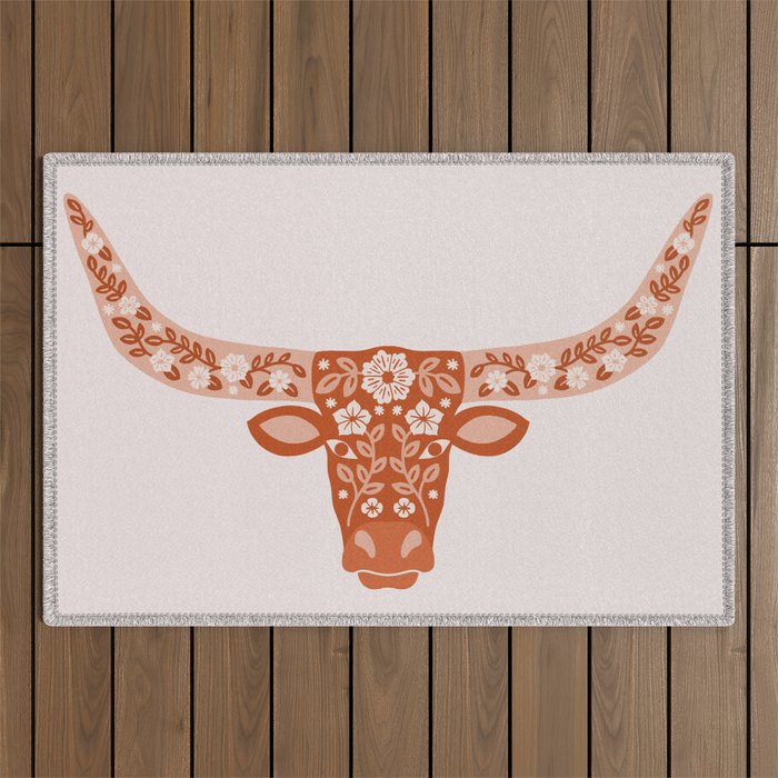 Floral Longhorn â Burnt Orange Outdoor Rug Gallery Image 1