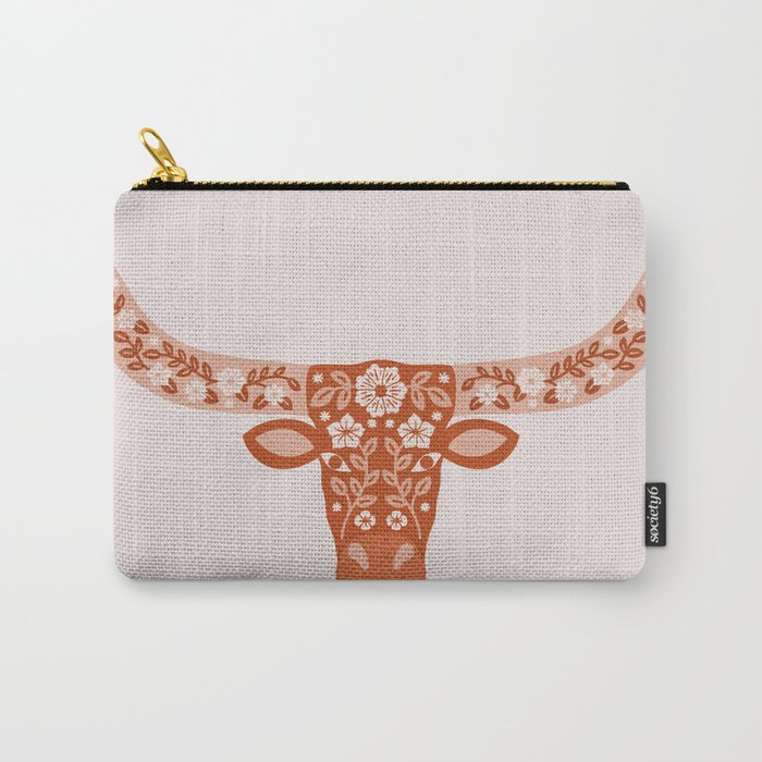 Floral Longhorn â Burnt Orange Carry All Pouch Gallery Image 1