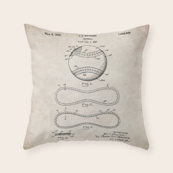 Baseball Patent - Softball Art - Antique Throw Pillow Gallery Image 6