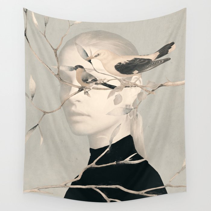 Woman and Birds 2 Wall Tapestry Gallery Image 4