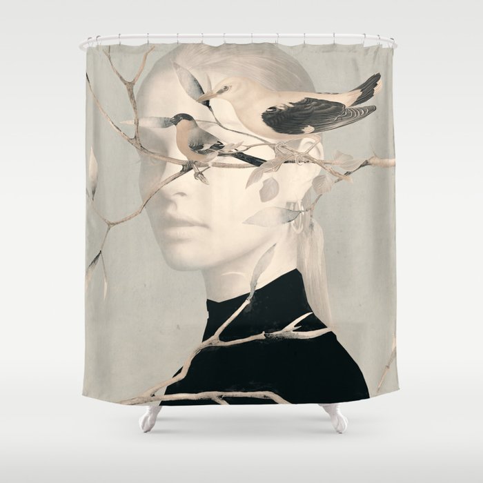 Woman and Birds 2 Shower Curtain Gallery Image 1