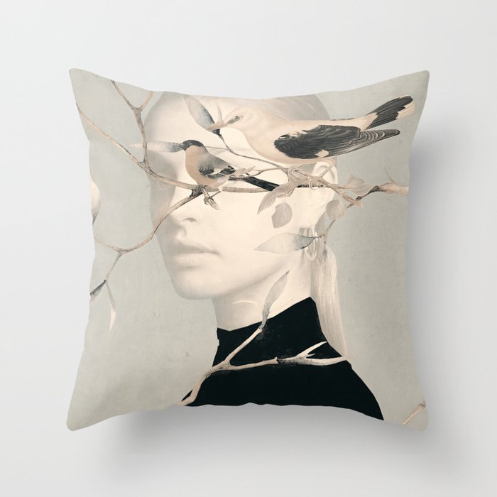 Woman and Birds 2 Throw Pillow Gallery Image 6