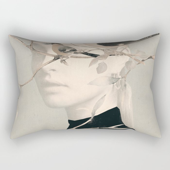 Woman and Birds 2 Rectangular Pillow Gallery Image 1
