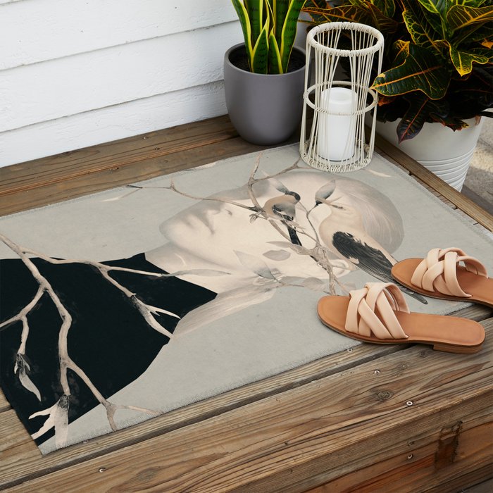 Woman and Birds 2 Outdoor Rug Gallery Image 2