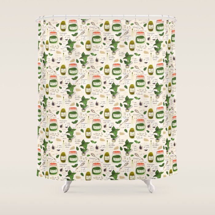 Pesto. Illustrated Recipe. Shower Curtain Gallery Image 1