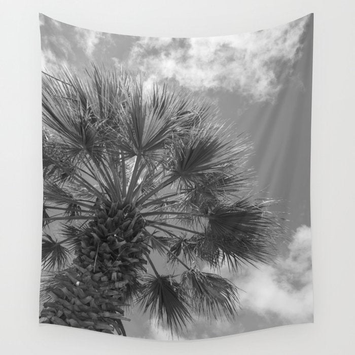 Black and white palm tree in Spain - summer nature and travel photography.  Wall Tapestry Gallery Image 1