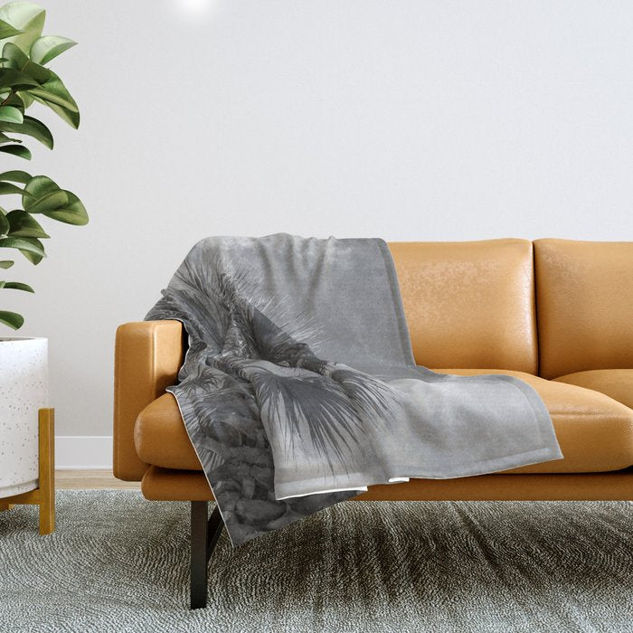 Black and white palm tree in Spain - summer nature and travel photography.  Throw Blanket Gallery Image 1