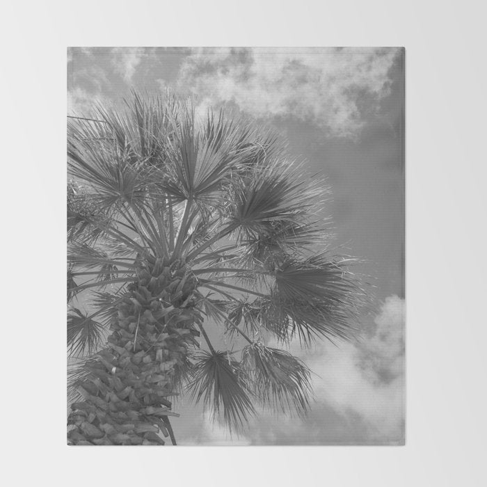 Black and white palm tree in Spain - summer nature and travel photography.  Throw Blanket Gallery Image 2