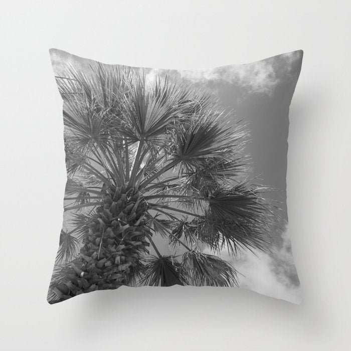 Black and white palm tree in Spain - summer nature and travel photography.  Throw Pillow Gallery Image 1