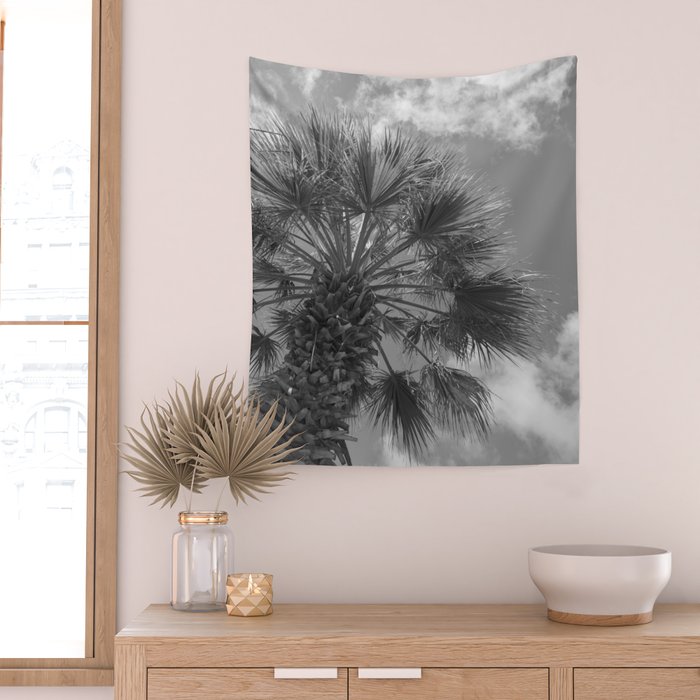 Black and white palm tree in Spain - summer nature and travel photography.  Wall Tapestry Gallery Image 2