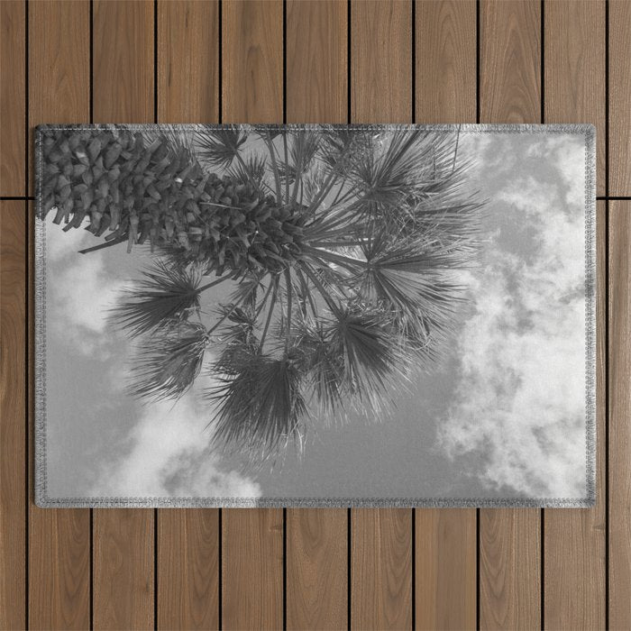 Black and white palm tree in Spain - summer nature and travel photography.  Outdoor Rug Gallery Image 1