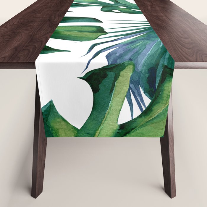 Classic Palm Leaves Tropical Jungle Green Table Runner Gallery Image 1
