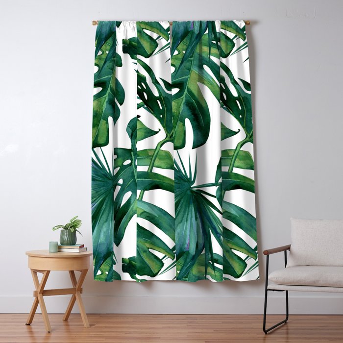 Classic Palm Leaves Tropical Jungle Green Window Curtain Gallery Image 1