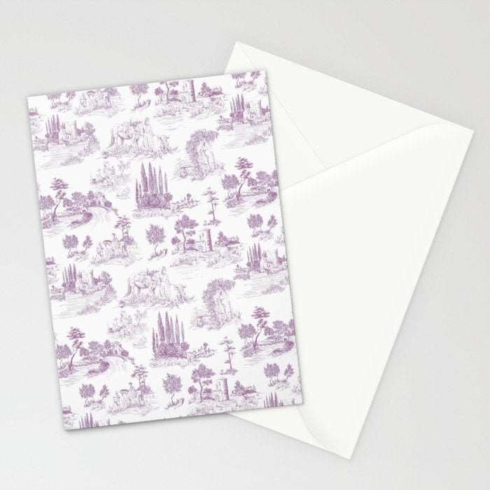 Toile de Jouy Vintage French Romantic Pastoral Lilac & White Stationery Card Gallery Image 2