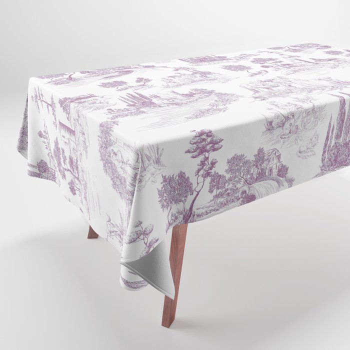 Toile de Jouy Vintage French Romantic Pastoral Lilac & White Tablecloth Gallery Image 1