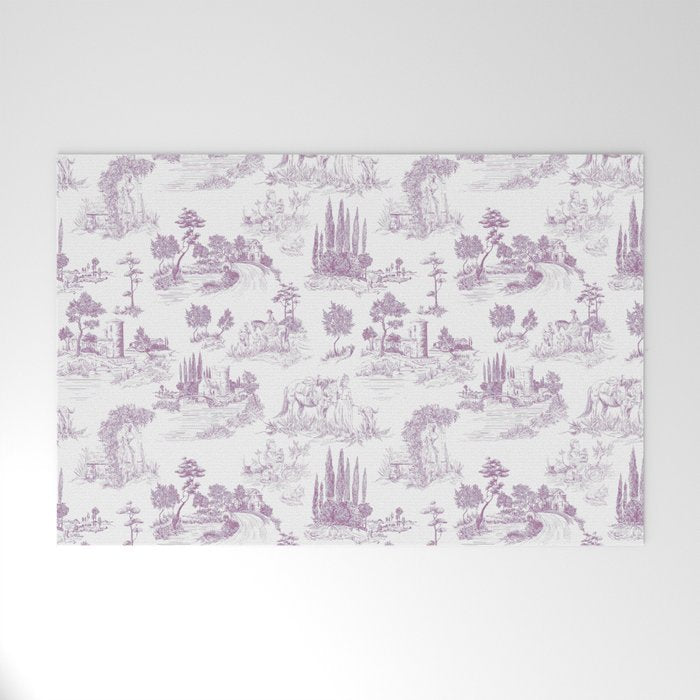 Toile de Jouy Vintage French Romantic Pastoral Lilac & White Welcome Mat Gallery Image 1