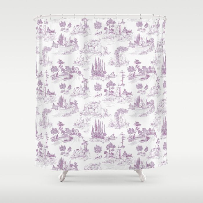 Toile de Jouy Vintage French Romantic Pastoral Lilac & White Shower Curtain Gallery Image 1