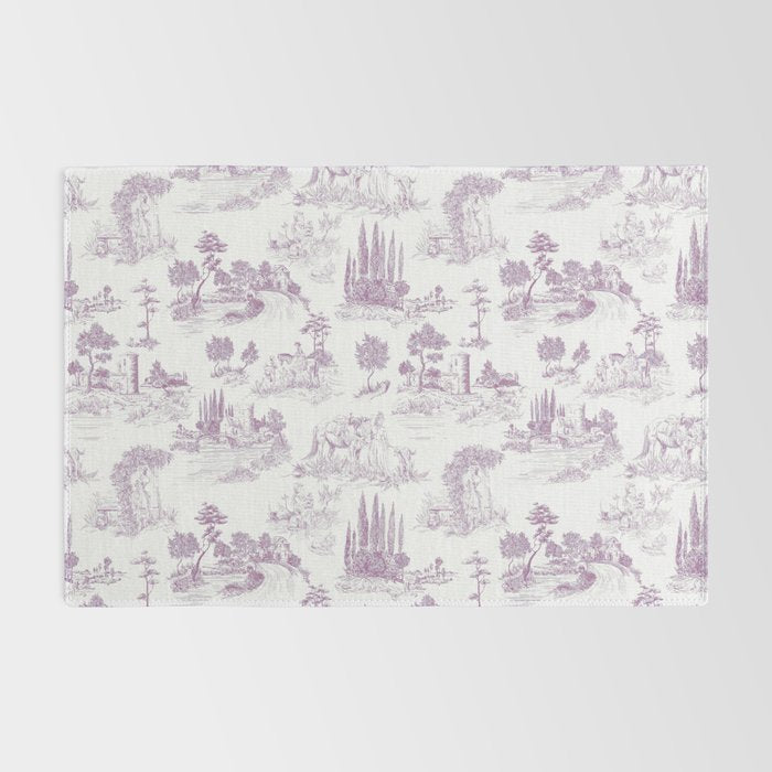 Toile de Jouy Vintage French Romantic Pastoral Lilac & White Rug Gallery Image 2