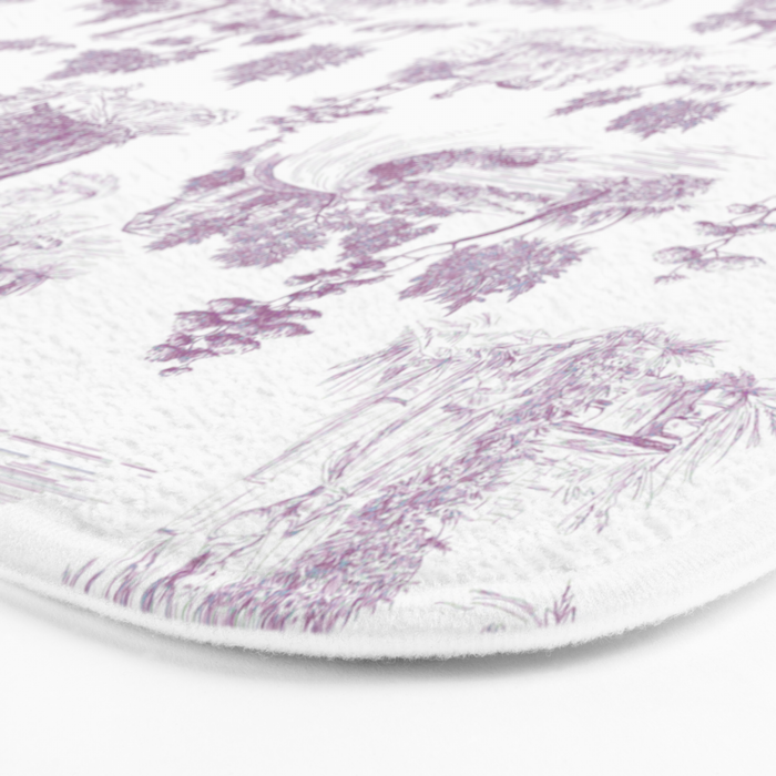Toile de Jouy Vintage French Romantic Pastoral Lilac & White Bath Mat Gallery Image 3