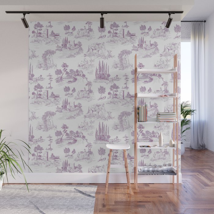 Toile de Jouy Vintage French Romantic Pastoral Lilac & White Wall Mural Gallery Image 1