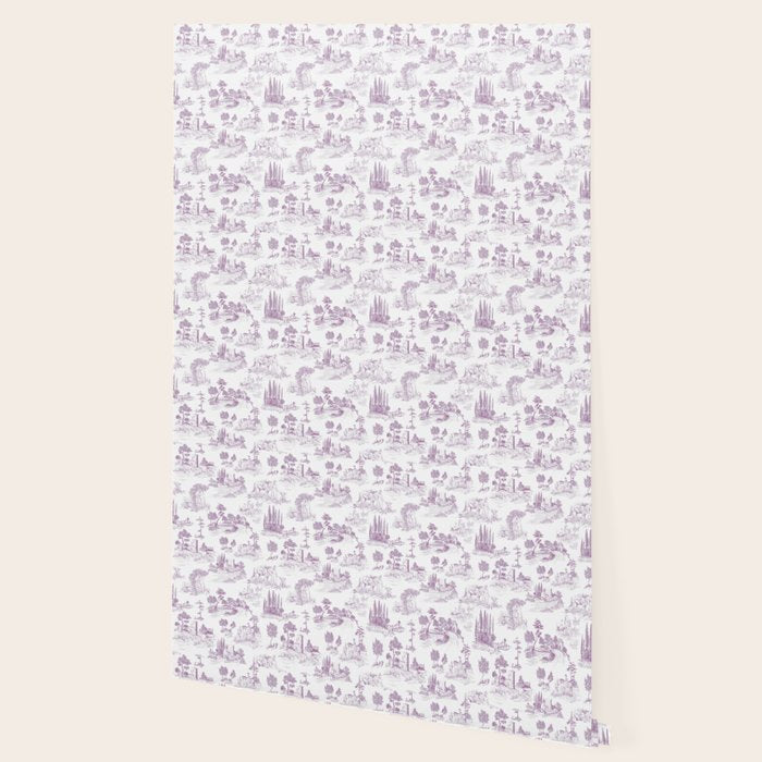 Toile de Jouy Vintage French Romantic Pastoral Lilac & White Wallpaper Gallery Image 2
