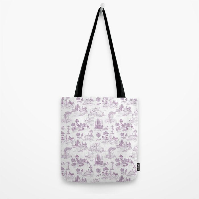 Toile de Jouy Vintage French Romantic Pastoral Lilac & White Tote Bag Gallery Image 2