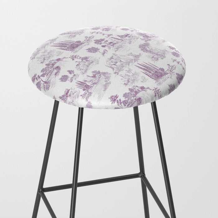 Toile de Jouy Vintage French Romantic Pastoral Lilac & White Stool Gallery Image 2