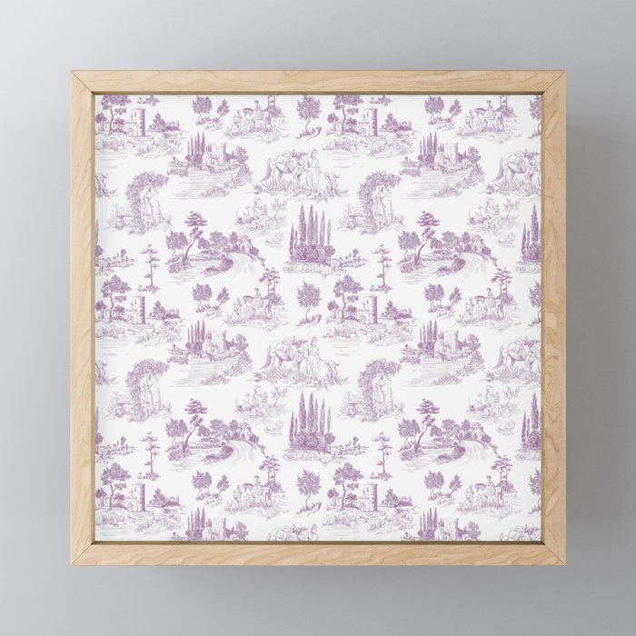 Toile de Jouy Vintage French Romantic Pastoral Lilac & White Mini Art Print Gallery Image 1