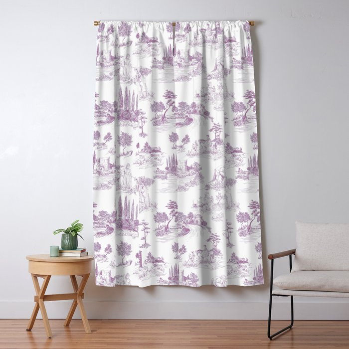 Toile de Jouy Vintage French Romantic Pastoral Lilac & White Window Curtain Gallery Image 5
