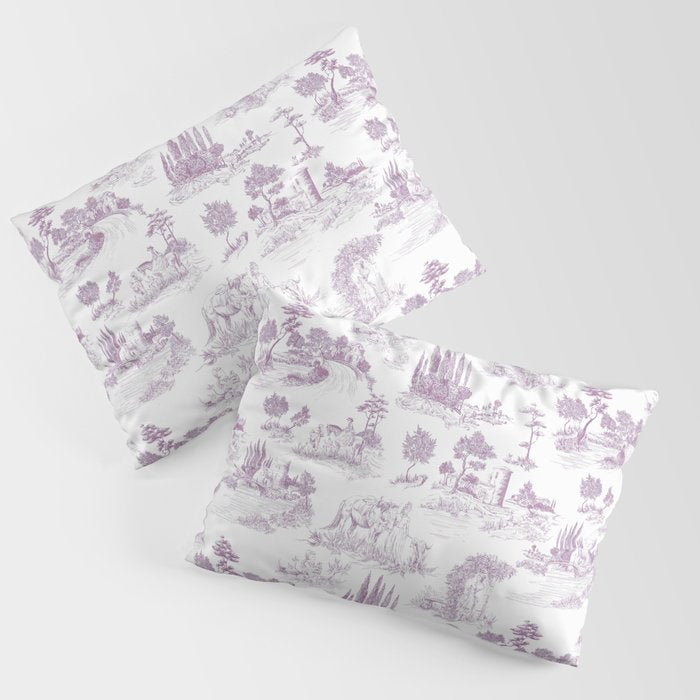 Toile de Jouy Vintage French Romantic Pastoral Lilac & White Pillow Sham Gallery Image 1