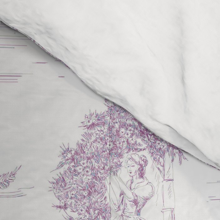 Toile de Jouy Vintage French Romantic Pastoral Lilac & White Comforter Gallery Image 4