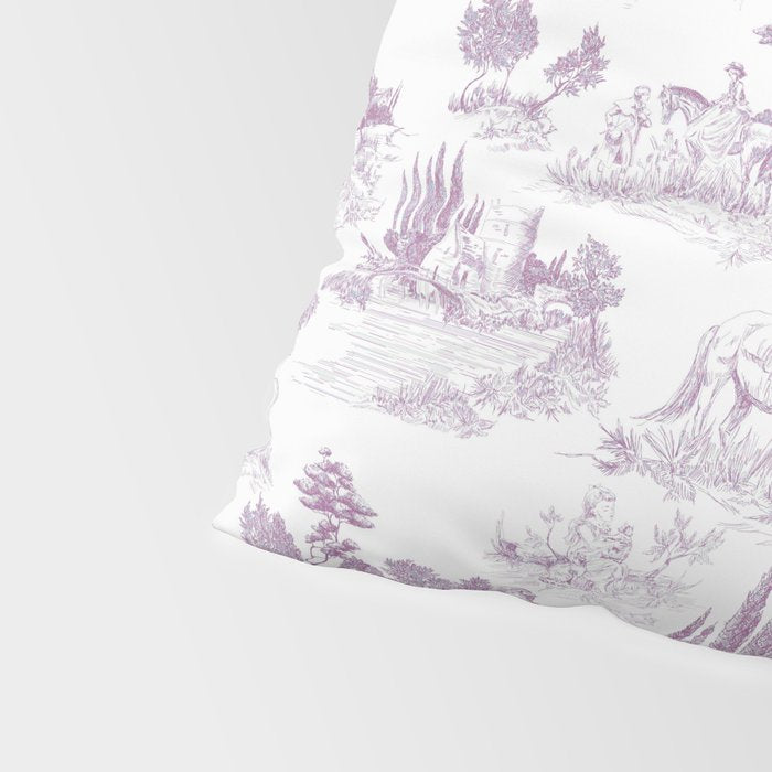 Toile de Jouy Vintage French Romantic Pastoral Lilac & White Pillow Sham Gallery Image 4