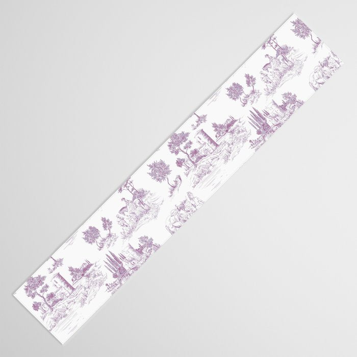 Toile de Jouy Vintage French Romantic Pastoral Lilac & White Table Runner Gallery Image 3