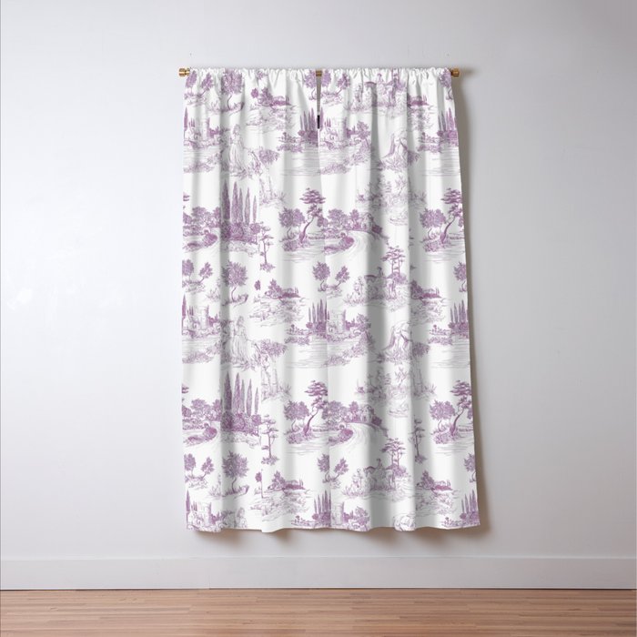 Toile de Jouy Vintage French Romantic Pastoral Lilac & White Window Curtain Gallery Image 3