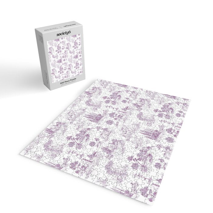 Toile de Jouy Vintage French Romantic Pastoral Lilac & White Jigsaw Puzzle Gallery Image 2