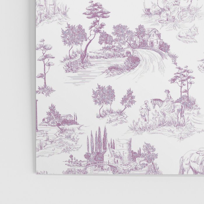 Toile de Jouy Vintage French Romantic Pastoral Lilac & White Poster Gallery Image 3