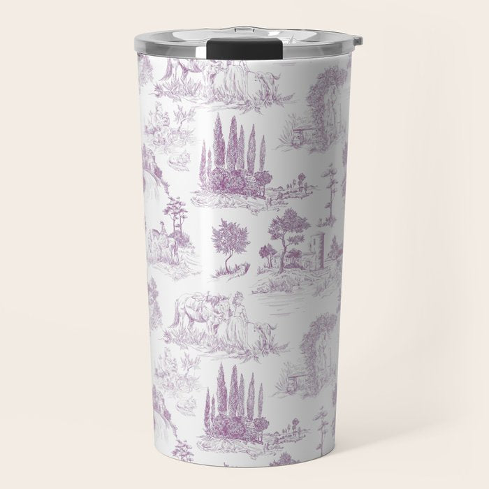 Toile de Jouy Vintage French Romantic Pastoral Lilac & White Travel Mug Gallery Image 1