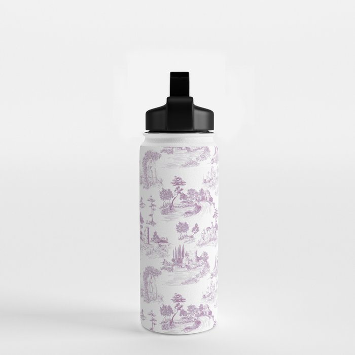 Toile de Jouy Vintage French Romantic Pastoral Lilac & White Water Bottle Gallery Image 2