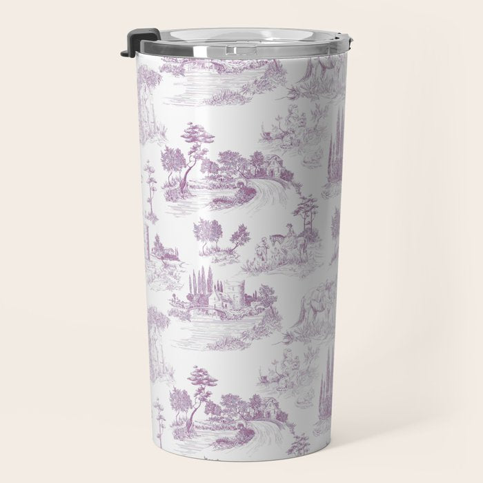 Toile de Jouy Vintage French Romantic Pastoral Lilac & White Travel Mug Gallery Image 3