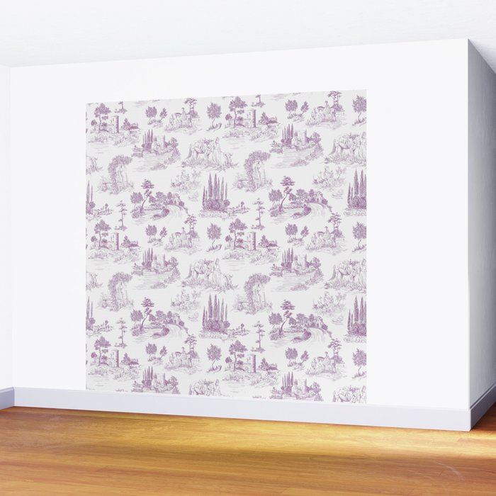Toile de Jouy Vintage French Romantic Pastoral Lilac & White Wall Mural Gallery Image 2