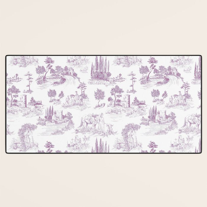 Toile de Jouy Vintage French Romantic Pastoral Lilac & White Desk Mat Gallery Image 3