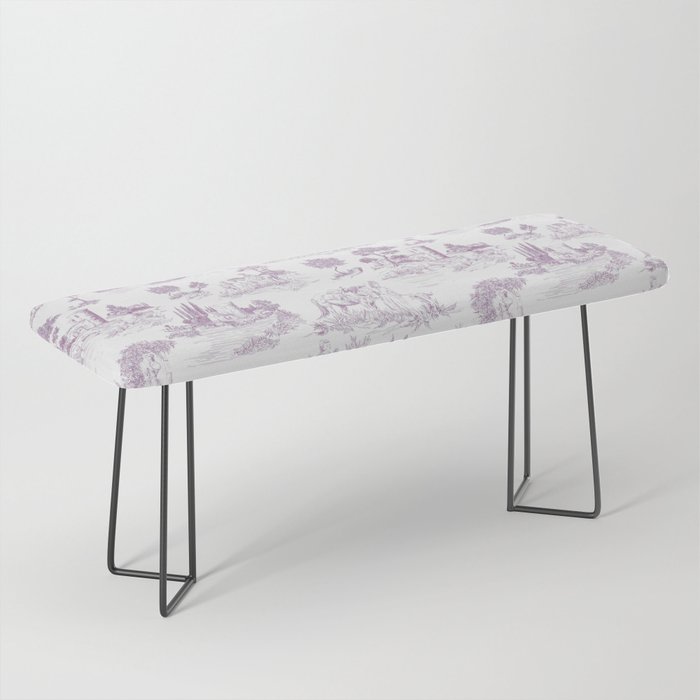 Toile de Jouy Vintage French Romantic Pastoral Lilac & White Bench Gallery Image 1