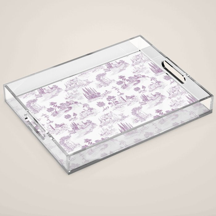 Toile de Jouy Vintage French Romantic Pastoral Lilac & White Acrylic Tray Gallery Image 1
