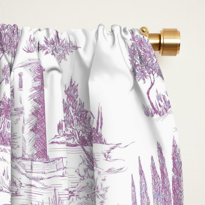 Toile de Jouy Vintage French Romantic Pastoral Lilac & White Window Curtain Gallery Image 2