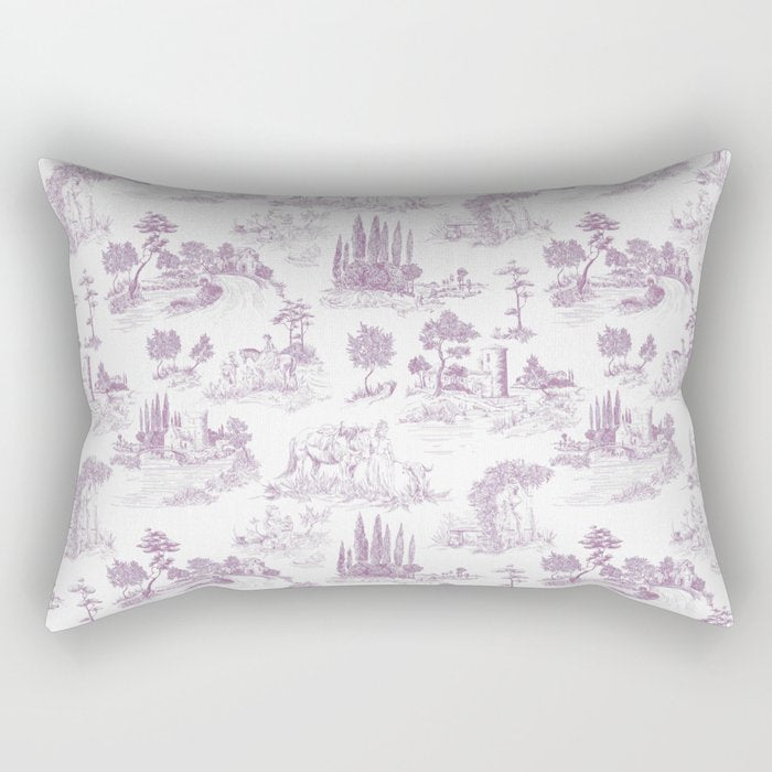Toile de Jouy Vintage French Romantic Pastoral Lilac & White Rectangular Pillow Gallery Image 2