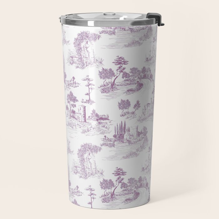 Toile de Jouy Vintage French Romantic Pastoral Lilac & White Travel Mug Gallery Image 2