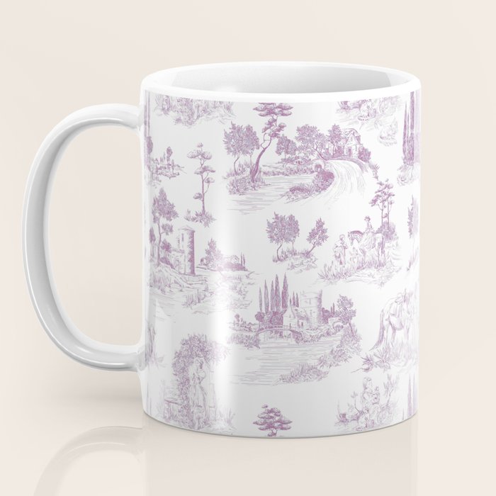 Toile de Jouy Vintage French Romantic Pastoral Lilac & White Coffee Mug Gallery Image 3