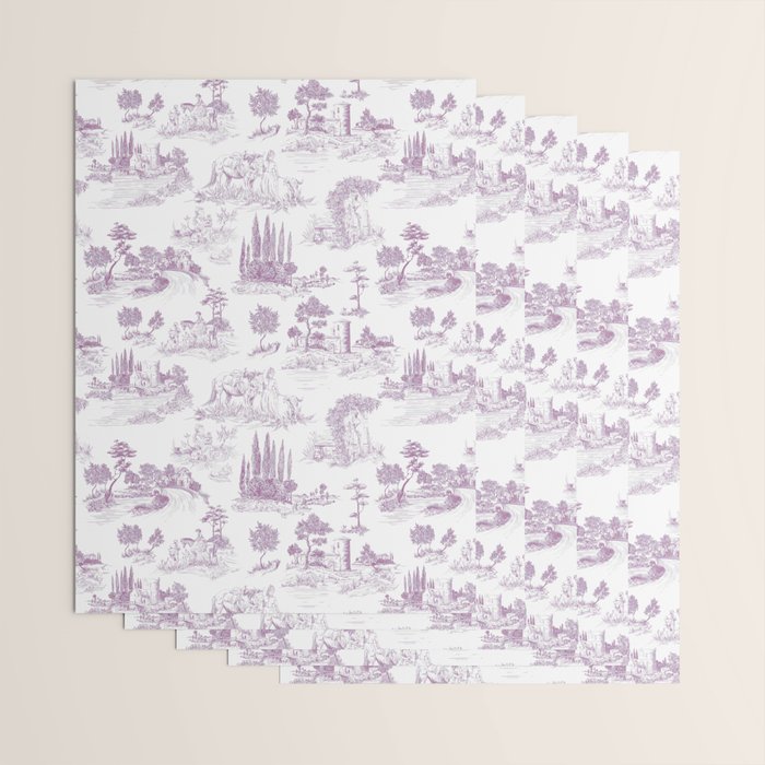 Toile de Jouy Vintage French Romantic Pastoral Lilac & White Wrapping Paper Gallery Image 3