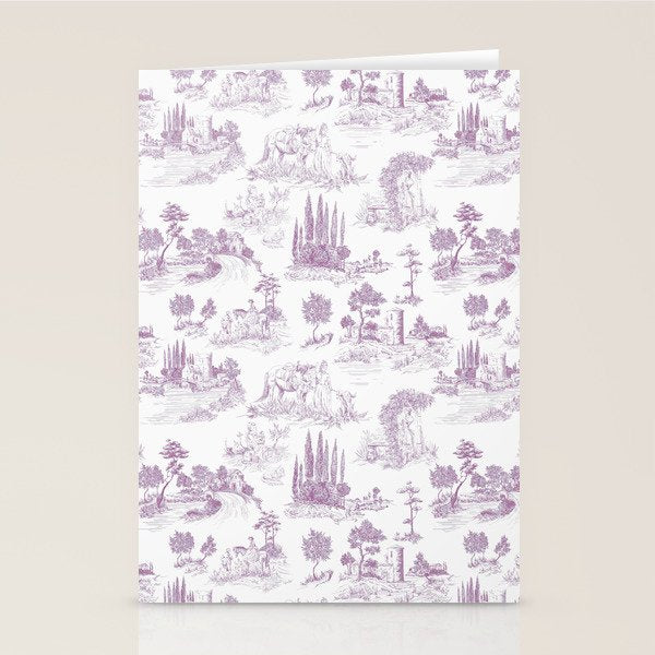 Toile de Jouy Vintage French Romantic Pastoral Lilac & White Stationery Card Gallery Image 2